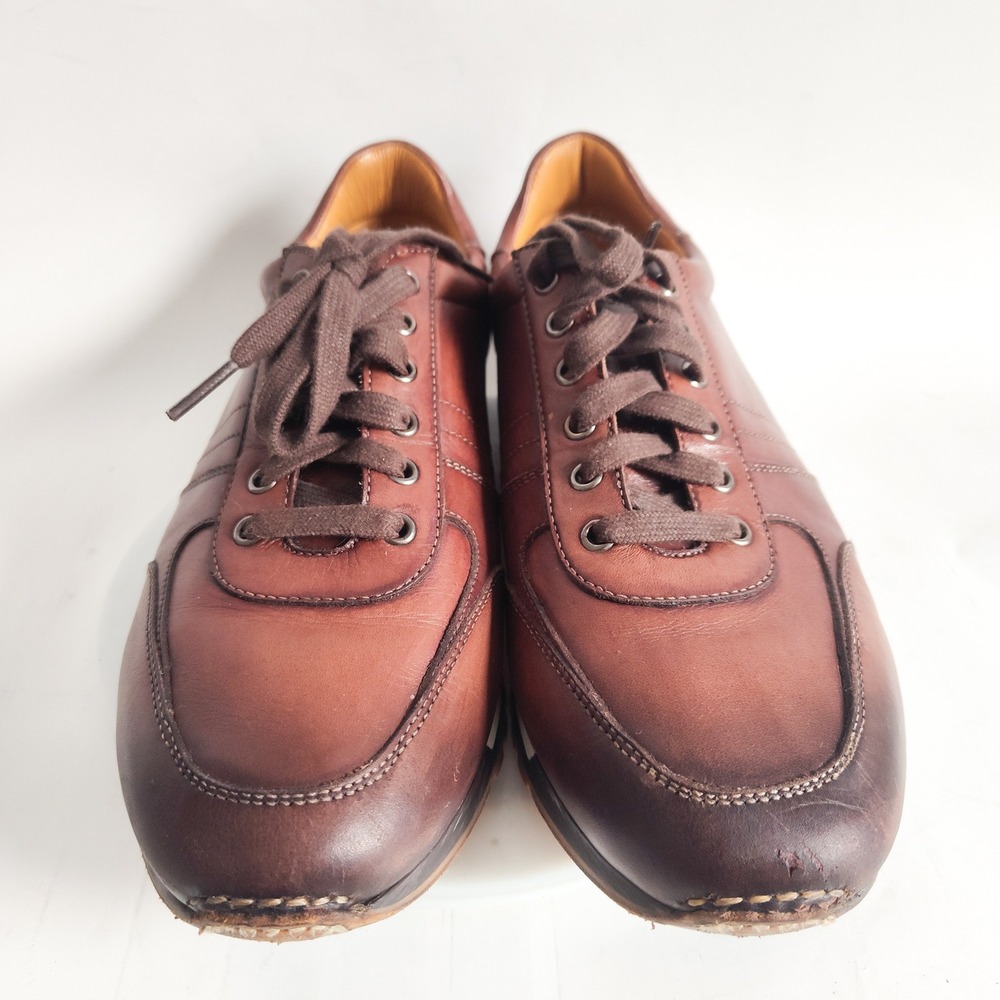 Magnanni Leather Sneakers Mens 8.5 41.5 Ibiza Brown Low Top Lace Up Luxury Shoes - Picture 10 of 11